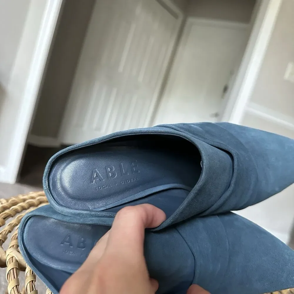Able  local + global Blue Suede Leather Western Style Mules Sz 6 Made In Brazil